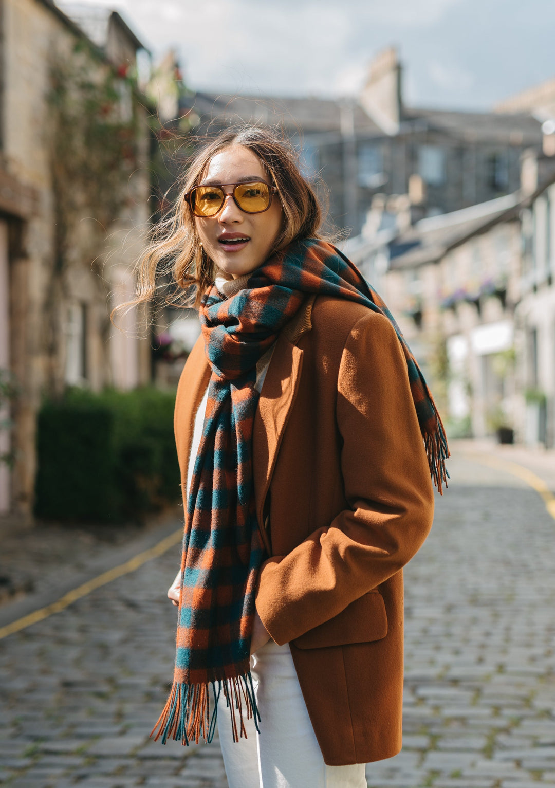 Lambswool Oversized Scarf in Teal Gingham