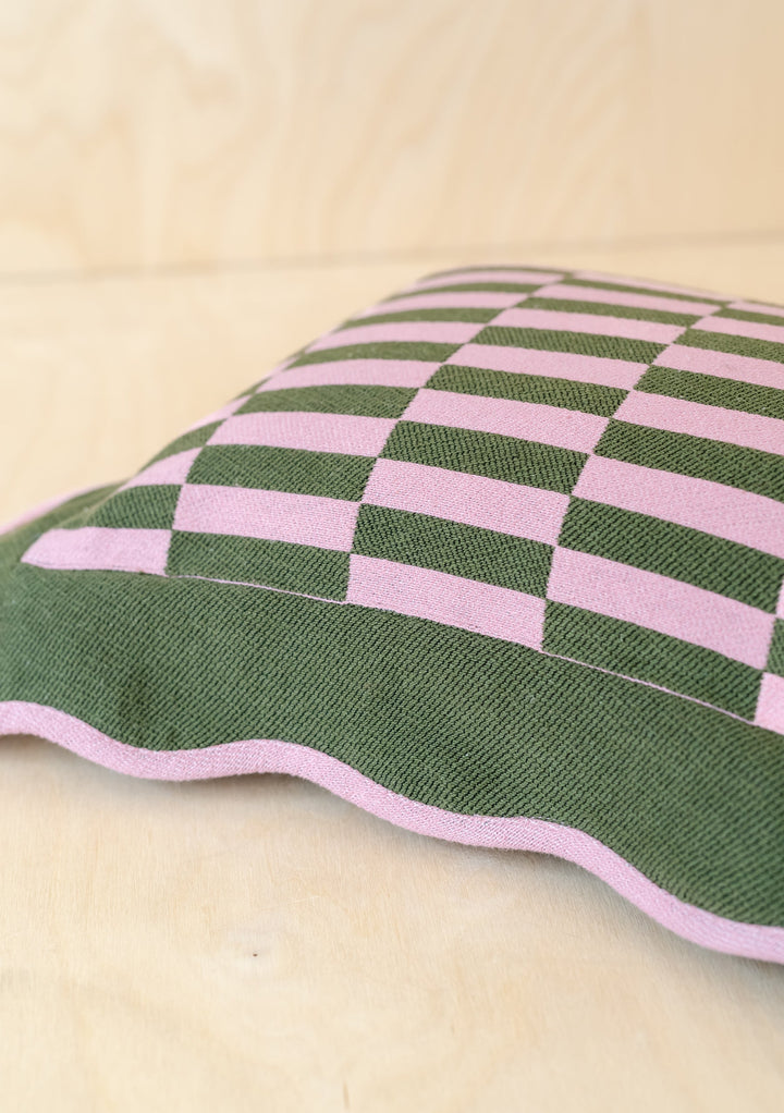 Olive Checkerboard Cotton Cushion Cover