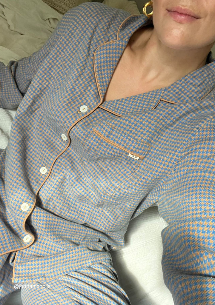 Cotton Pajamas in Blue Houndstooth