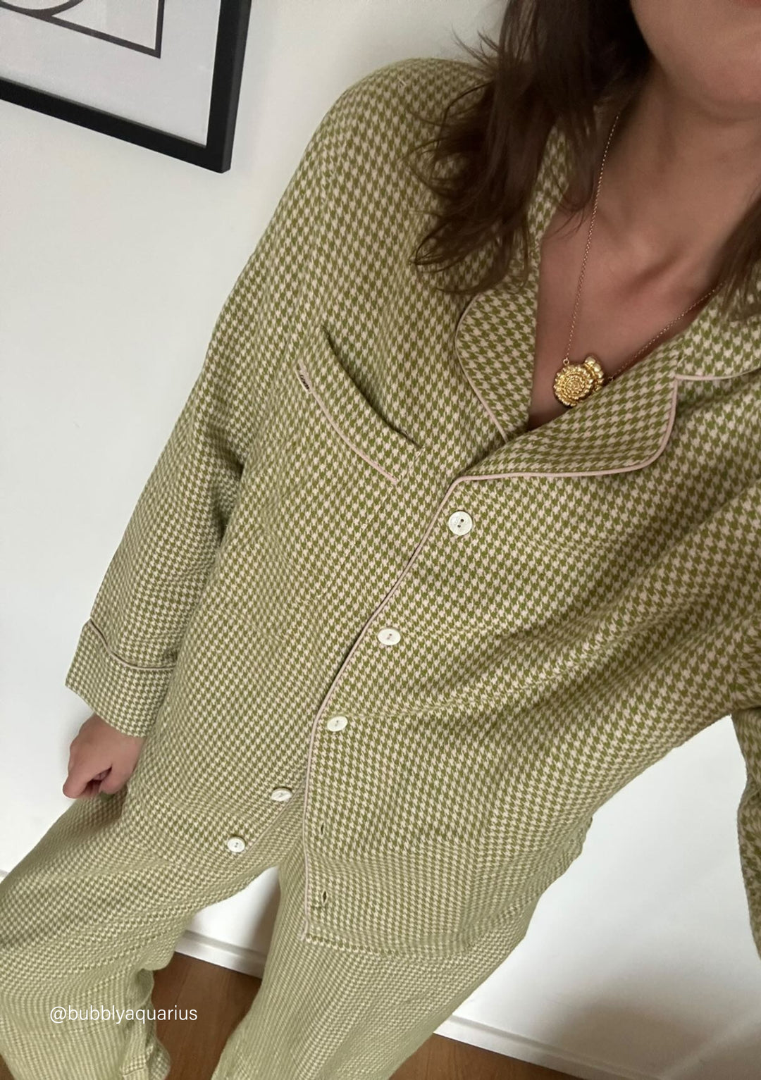 Cotton Pajamas in Olive Houndstooth