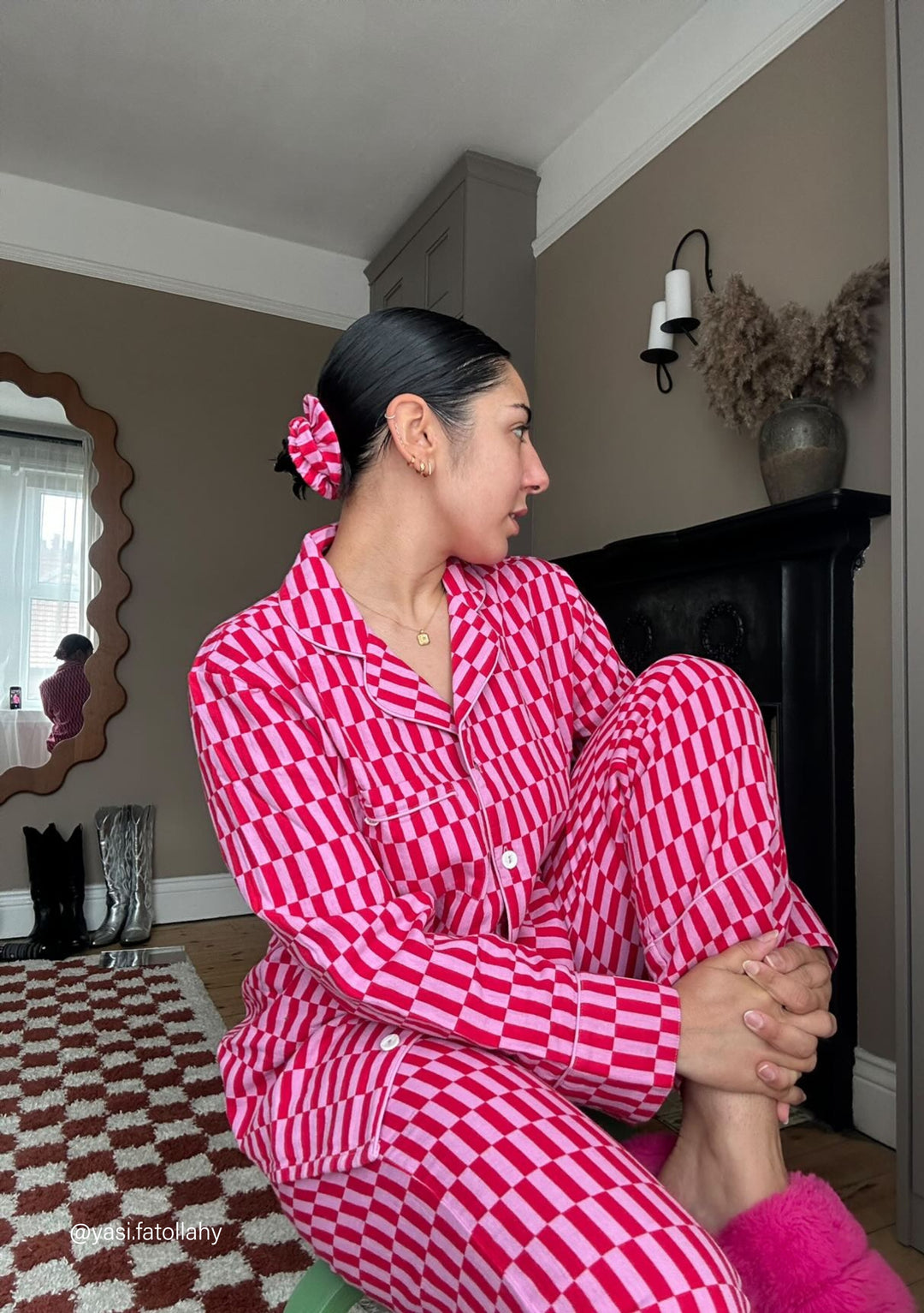 Cotton Pajamas in Pink Checkerboard