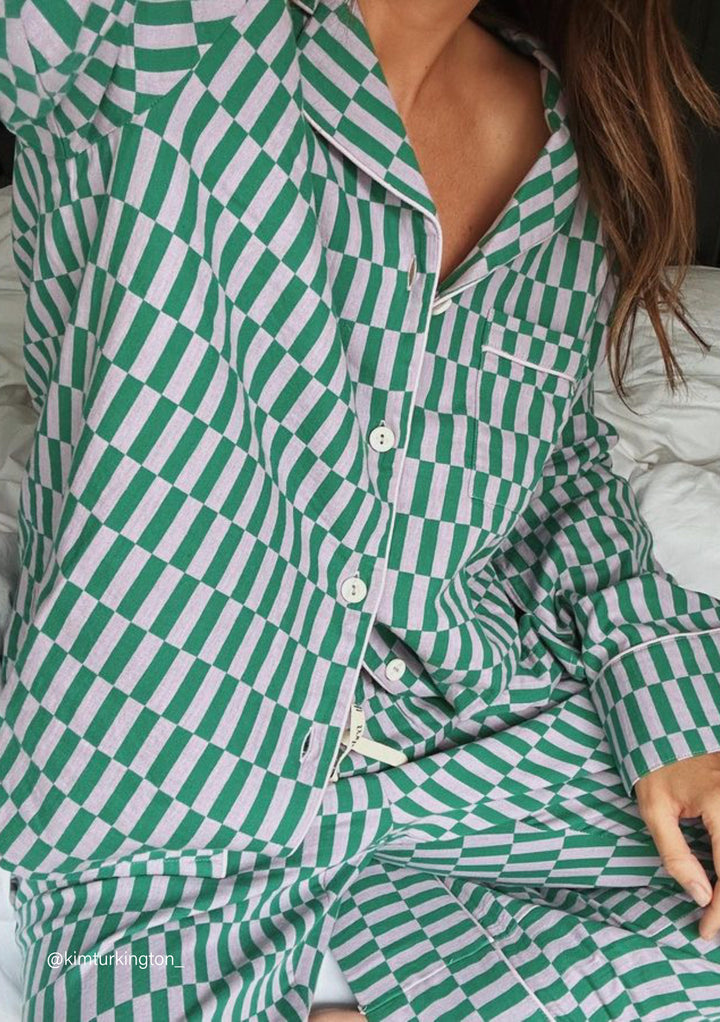 Cotton Pajamas in Teal Checkerboard