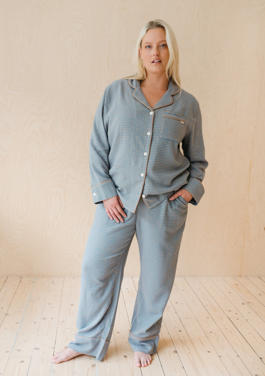 Cotton Pajamas in Blue Houndstooth
