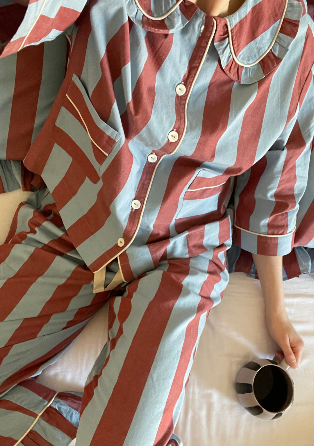 Cotton Pyjamas in Blue & Red Stripe