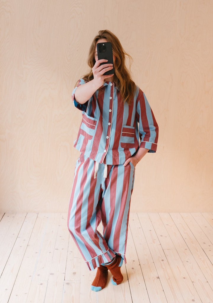 Cotton Pyjamas in Blue & Red Stripe