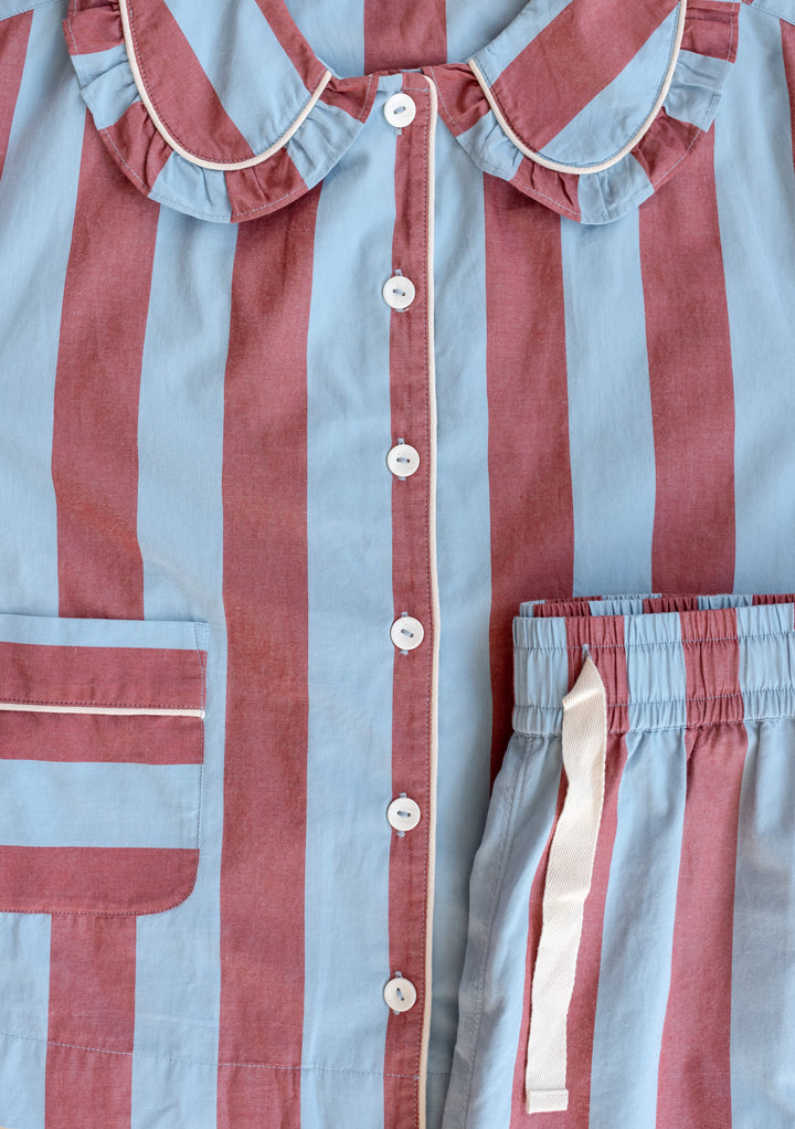 Cotton Pyjamas in Blue & Red Stripe