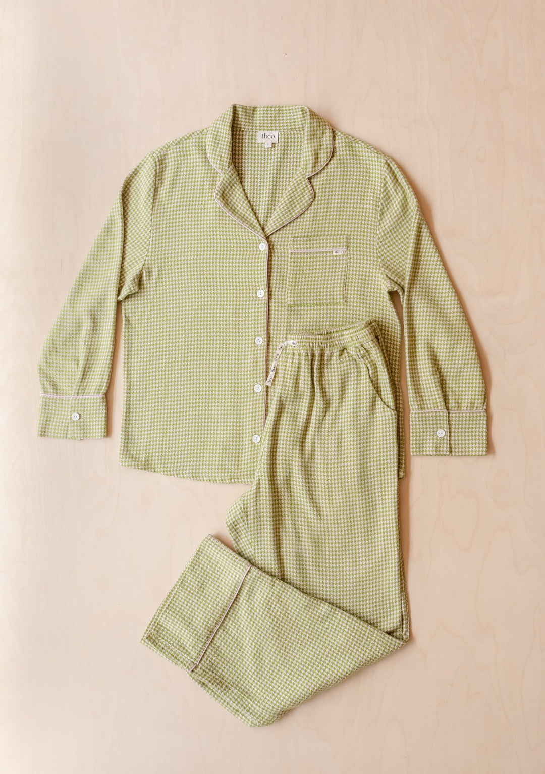 Cotton Pajamas in Olive Houndstooth