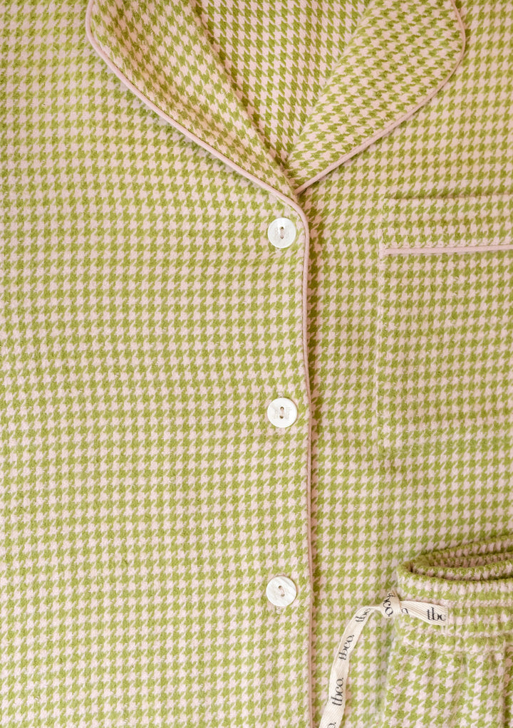 Cotton Pajamas in Olive Houndstooth
