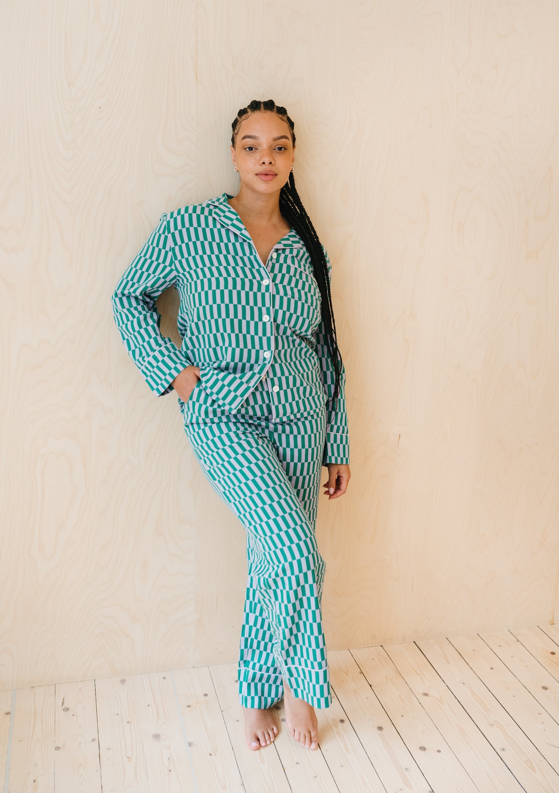 Cotton Pajamas in Teal Checkerboard – TBCo