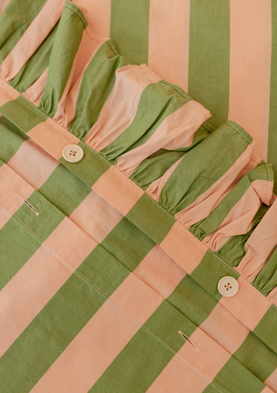 Cotton Duvet Cover in Green Stripe