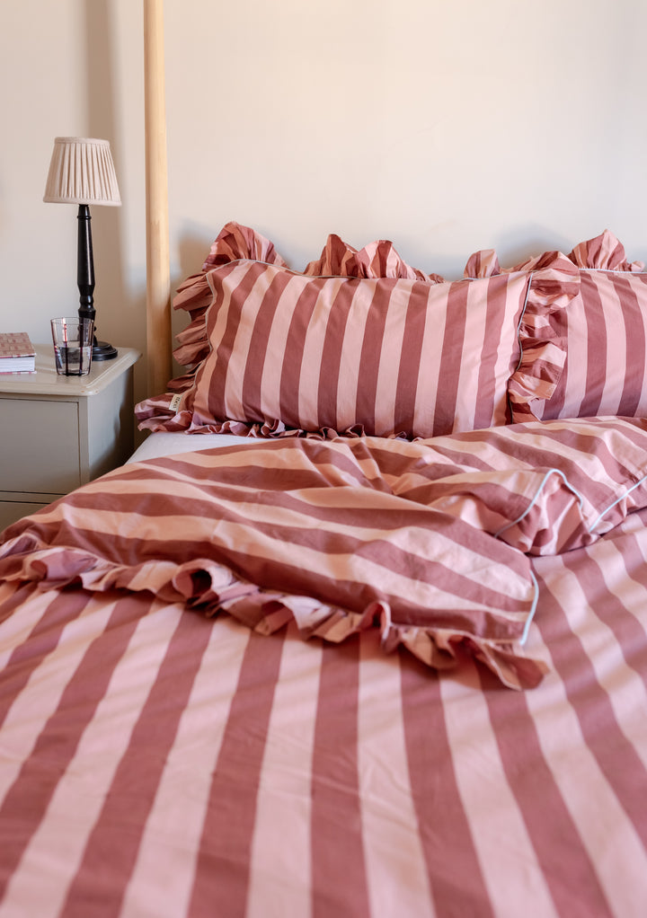 Cotton Duvet Cover in Pink & Red Stripe