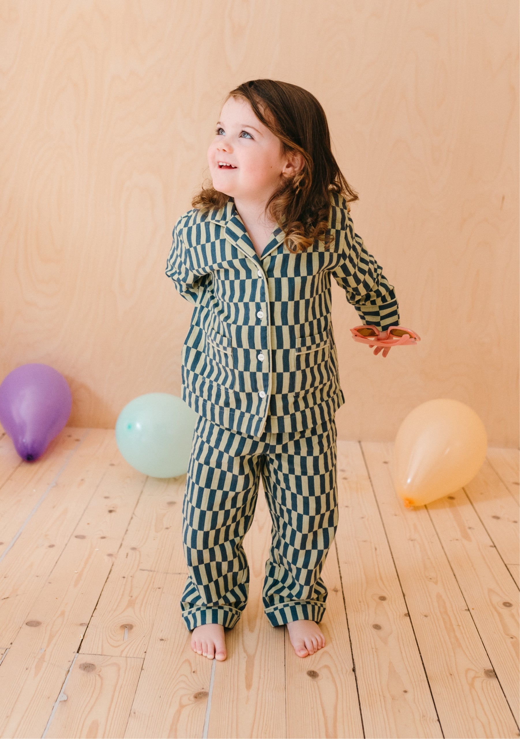 Pyjama en coton pour enfants a carreaux verts