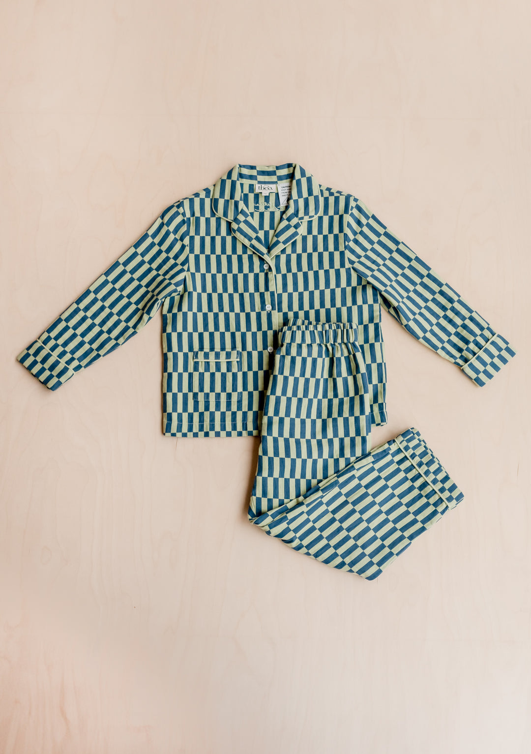 Cotton Kids Pyjamas in Green Checkerboard