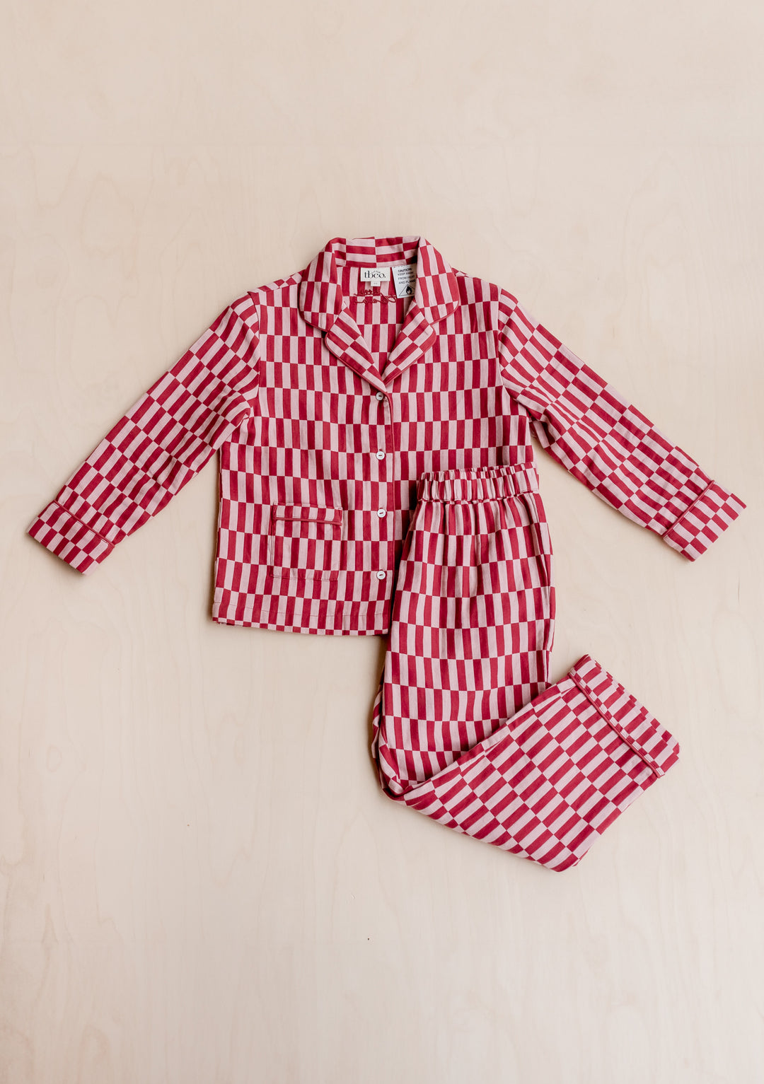 Pyjama en coton pour enfants à carreaux roses