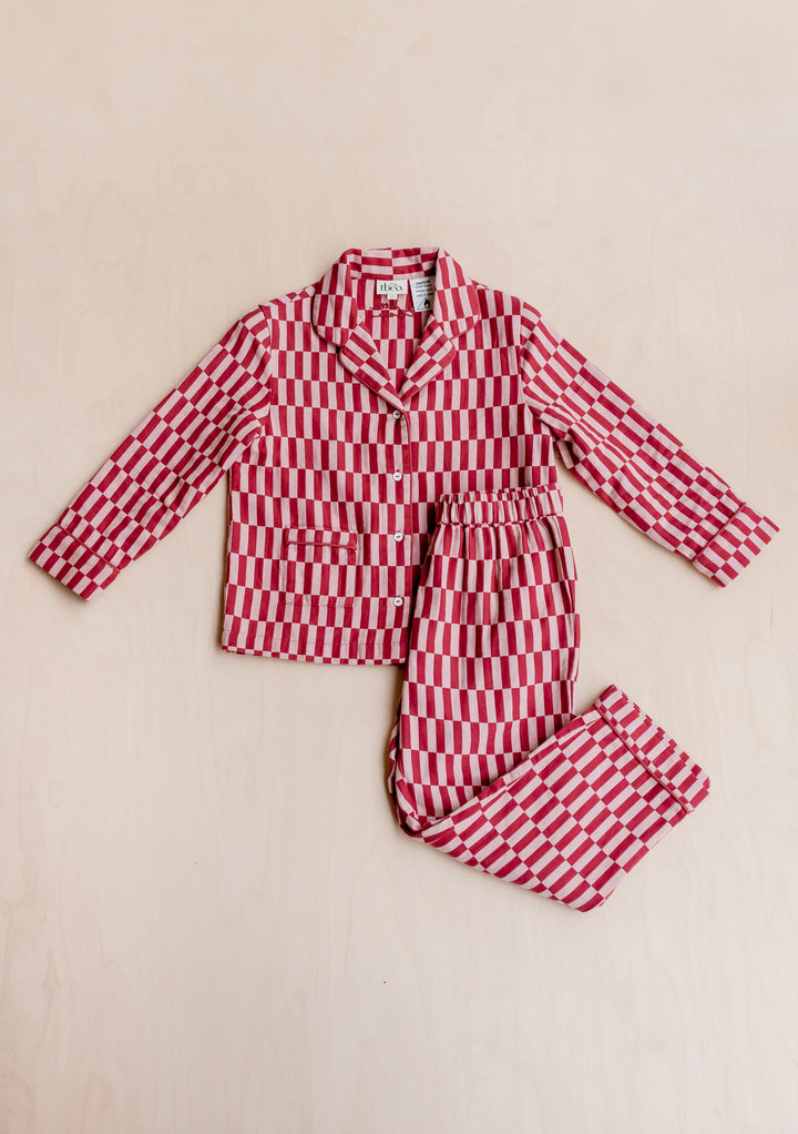 Cotton Kids Pyjamas in Rose Checkerboard