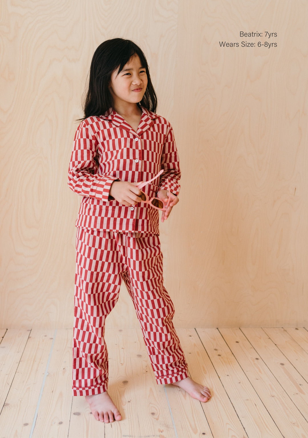 Pyjama en coton pour enfants à carreaux roses