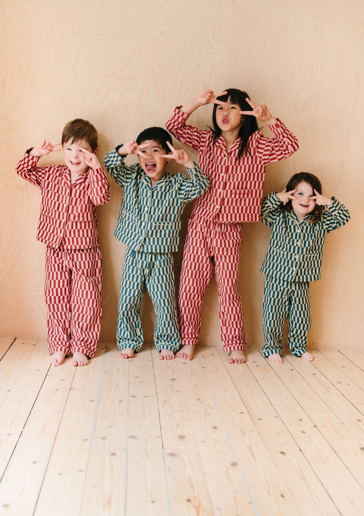 Pyjama en coton pour enfants à carreaux roses