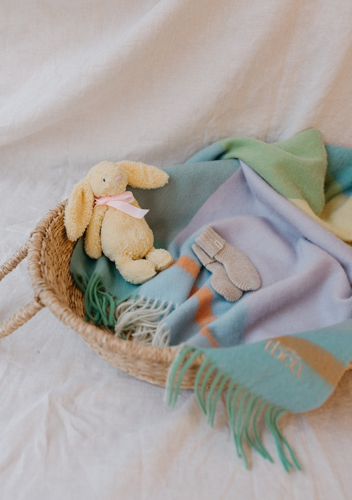 Lambswool Baby Blanket in Green Block