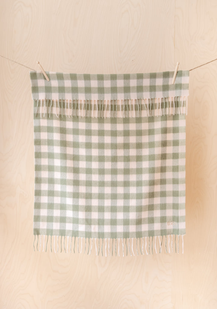 Lambswool Baby Blanket in Green Gingham