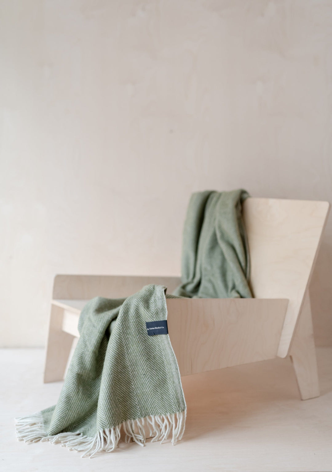 Recycled Wool Small Blanket in Olive Herringbone