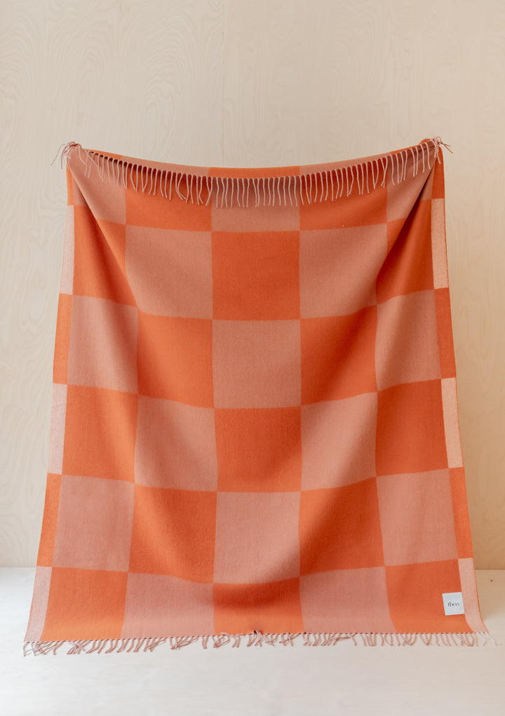 Cashmere & Merino Blanket in Apricot Checkerboard