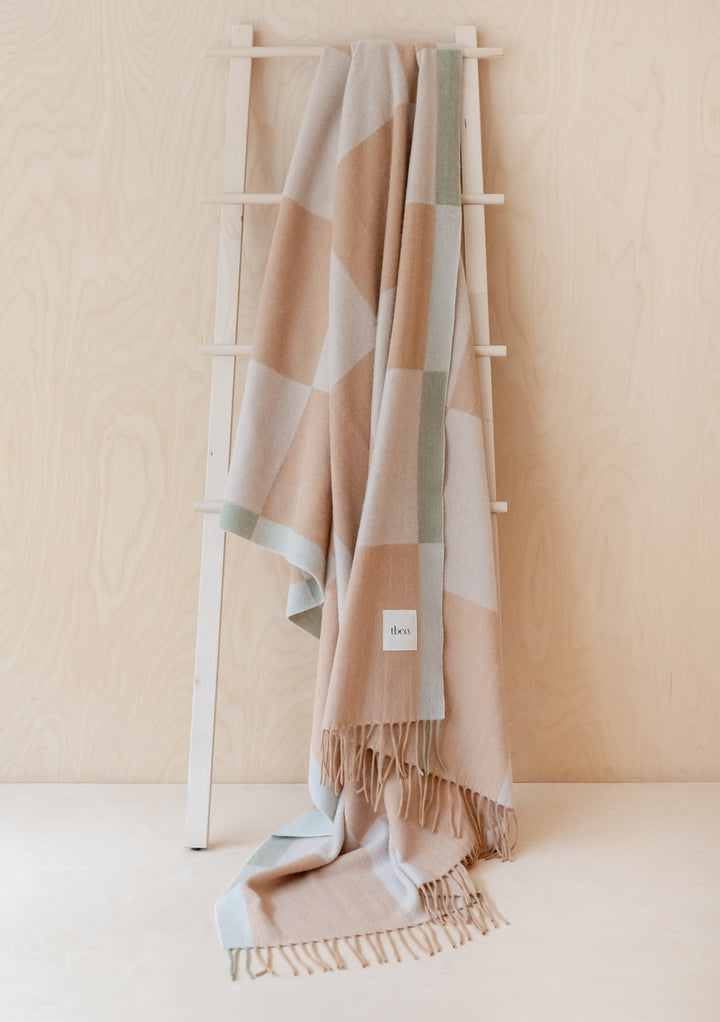 Cashmere & Merino Blanket in Neutral Checkerboard