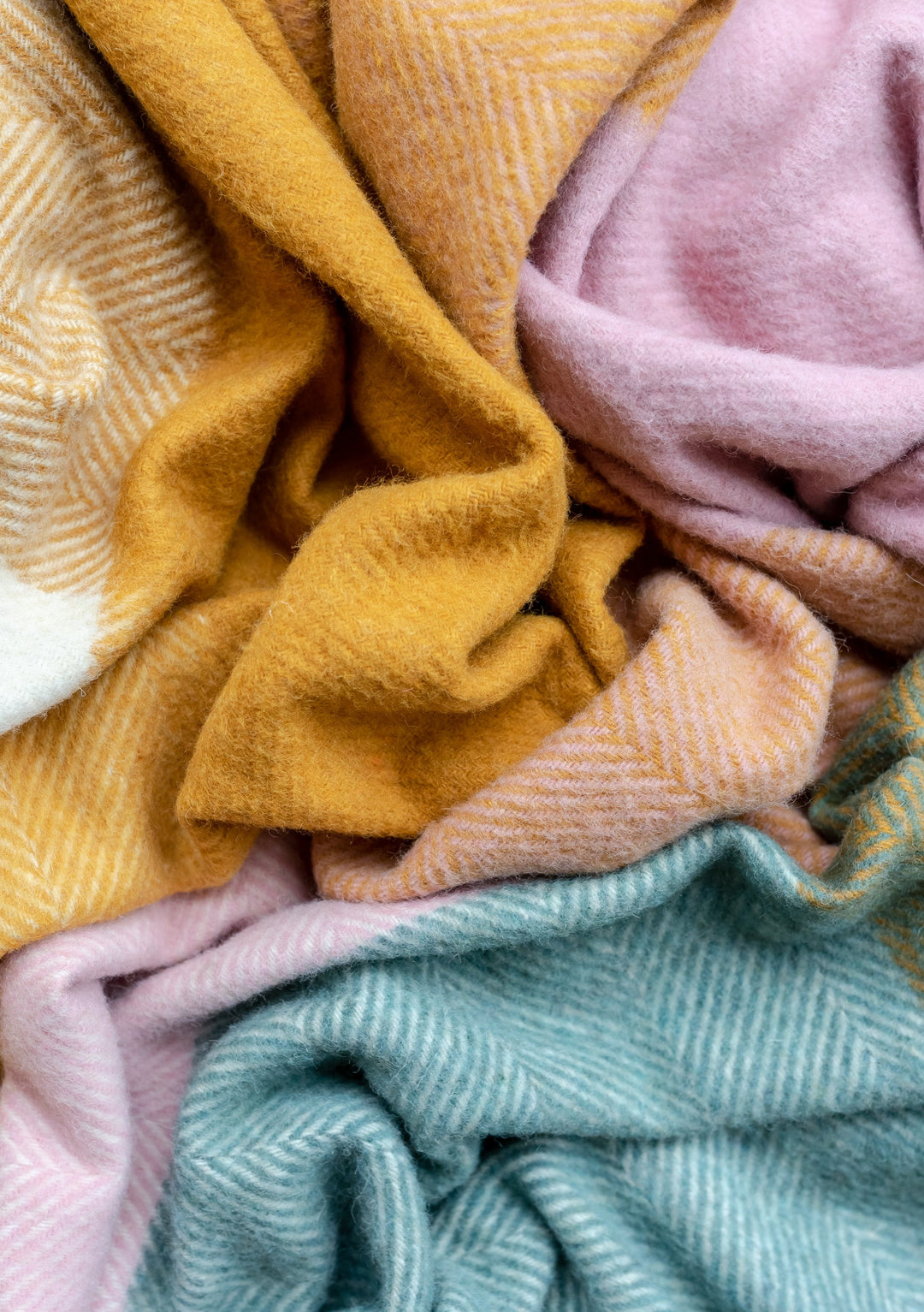 Recycled Wool Blanket in Sage Herringbone Block Check