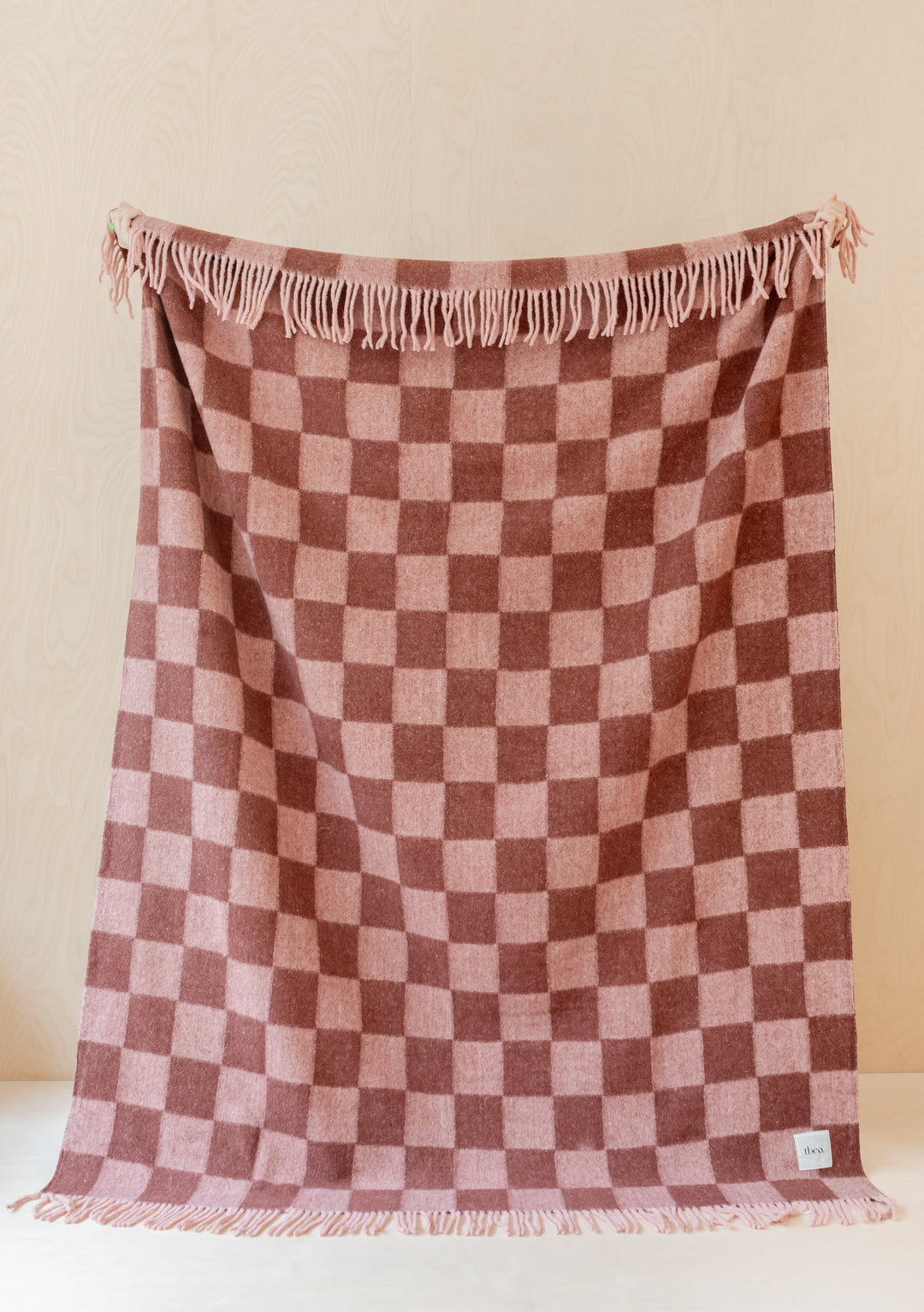 Imperfect Brushed Recycled Wool Blanket in Pink Checkerboard