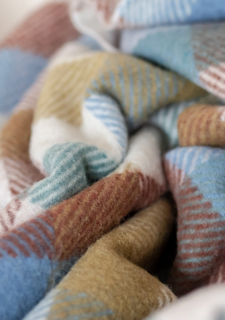 Recycled Wool Blanket in Rainbow Herringbone Check