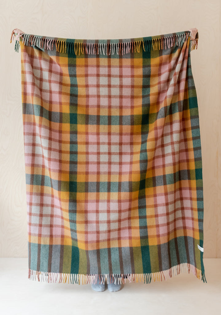 Recycled Wool Blanket in Green Gingham Check