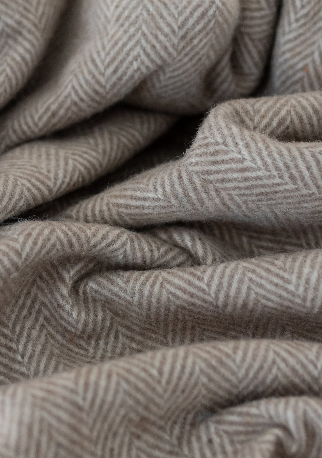Recycled Wool Picnic Blanket in Natural Herringbone