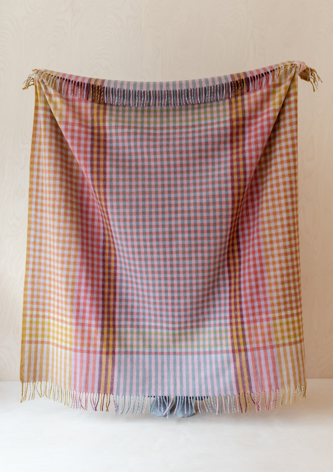 Recycled Wool Blanket in Lilac Block Micro Gingham