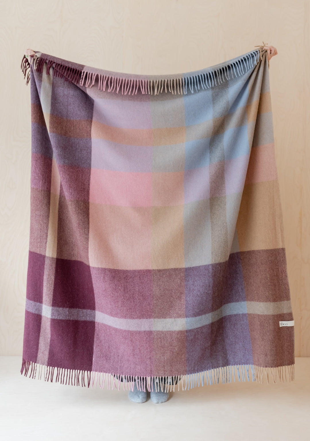 Recycled Wool Blanket in Berry Oversized Patchwork Check