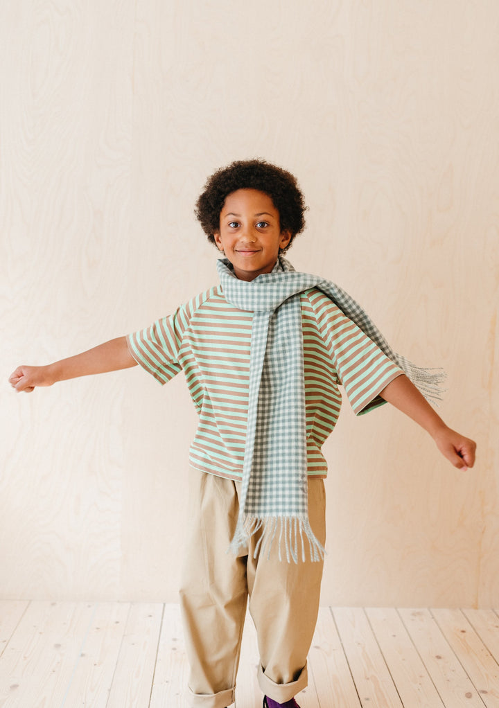 Lambswool Kids Scarf in Sage Gingham