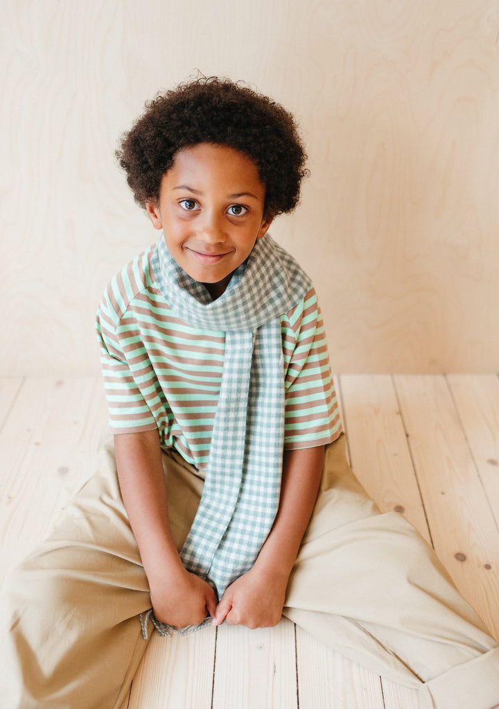 Lambswool Kids Scarf in Sage Gingham