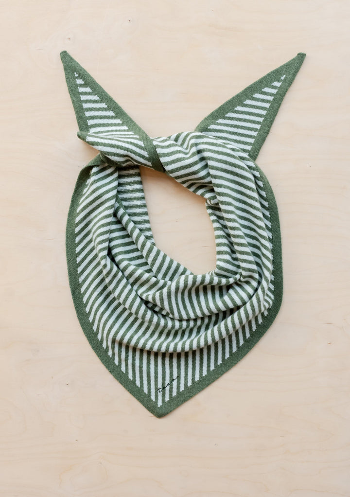 Large Merino Triangle Scarf in Green Stripe