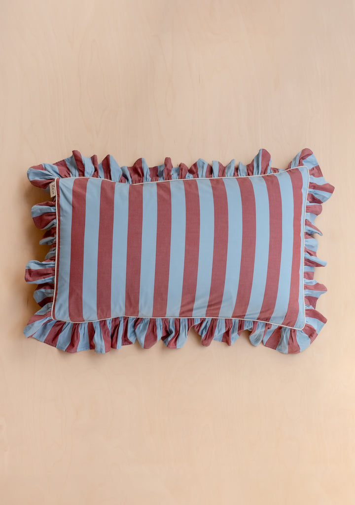 Pair of Cotton Pillowcases in Blue & Red Stripe