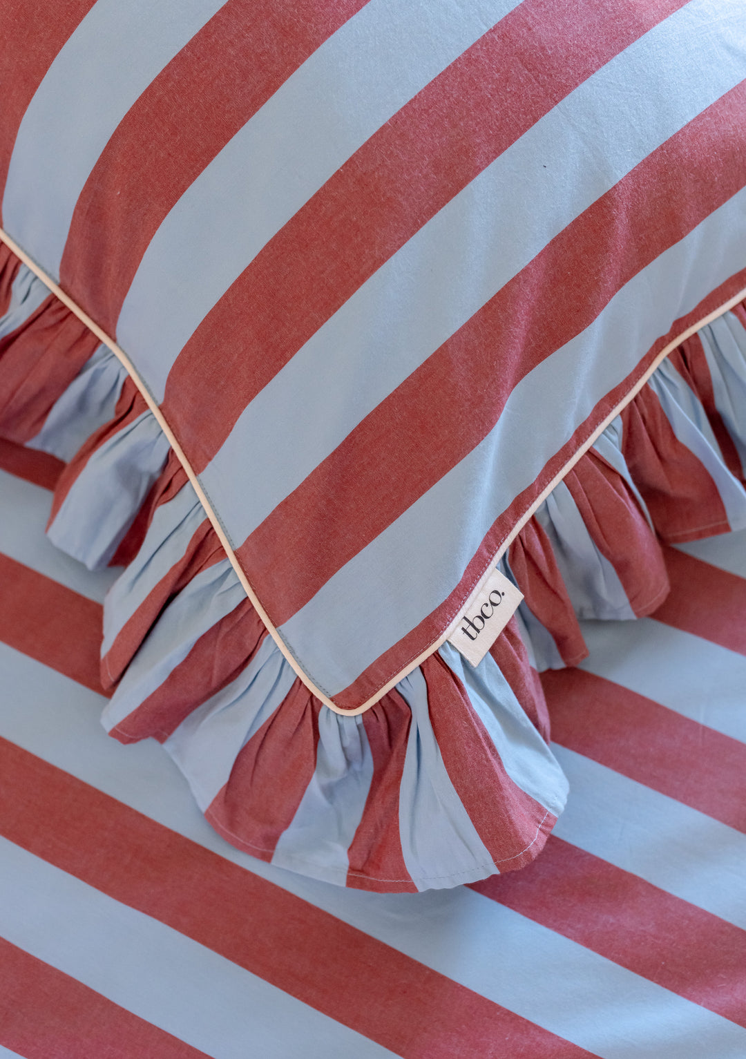 Pair of Cotton Pillowcases in Blue & Red Stripe