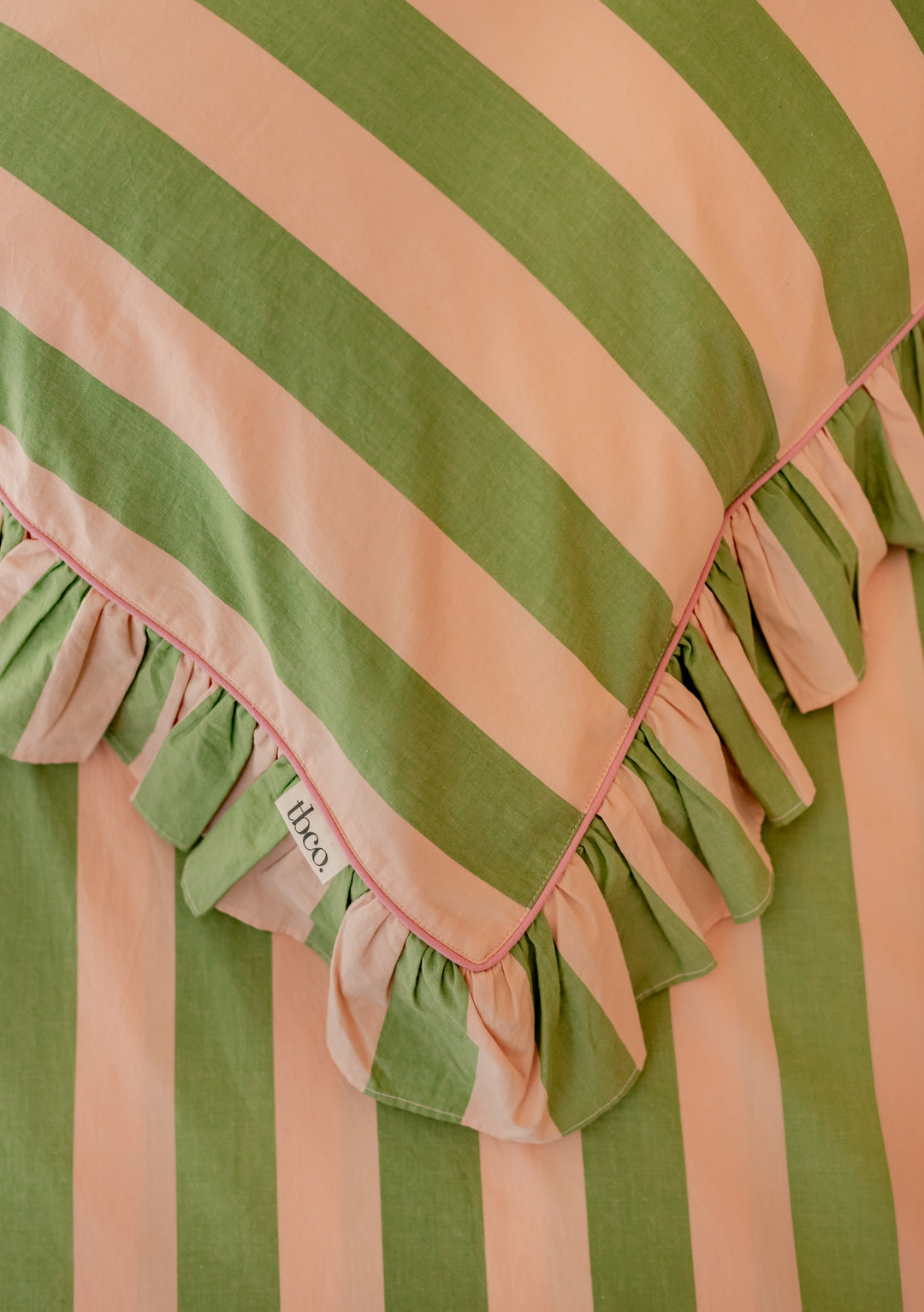 Pair of Cotton Pillowcases in Green Stripe