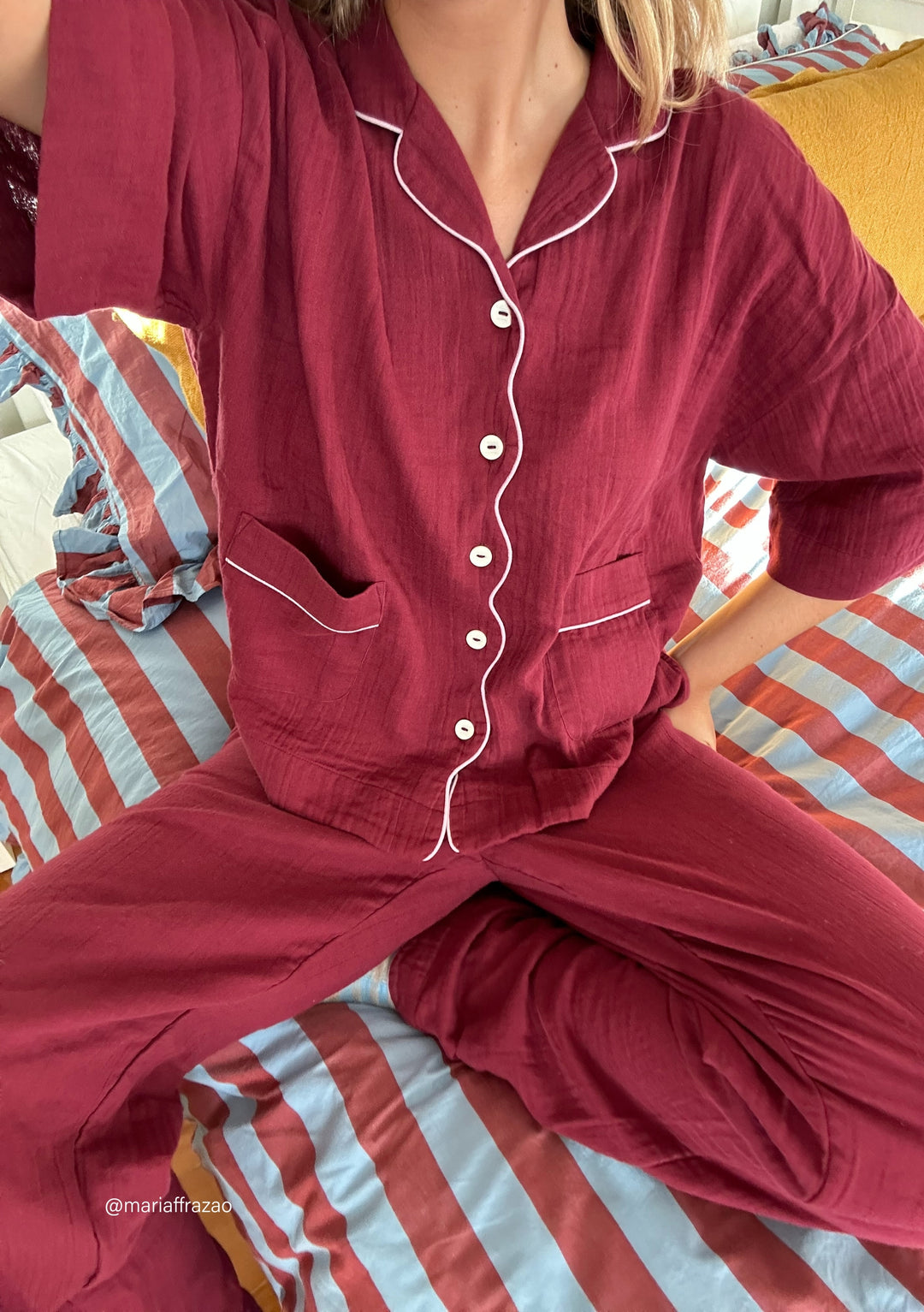 Pyjama en coton bordeaux