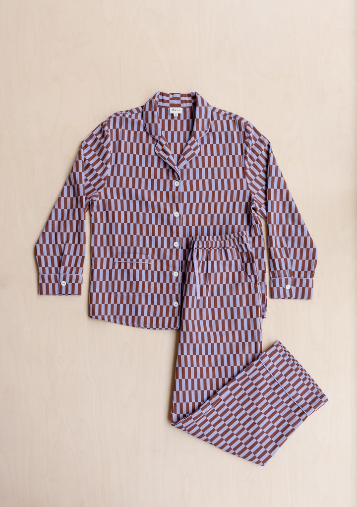 Cotton Pyjamas in Lilac Checkerboard