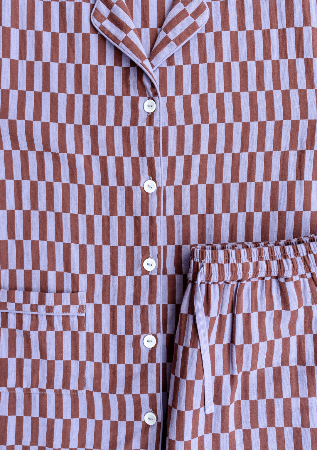 Cotton Pyjamas in Lilac Checkerboard