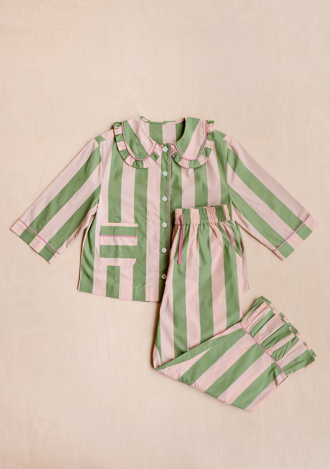 Cotton Pajamas in Green Stripe