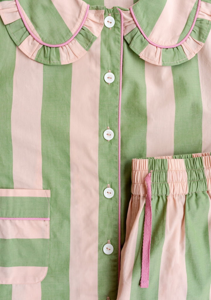 Cotton Pajamas in Green Stripe