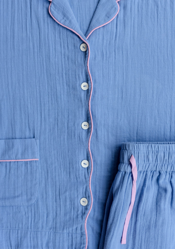 Cotton Pajamas in Cornflower Scallop