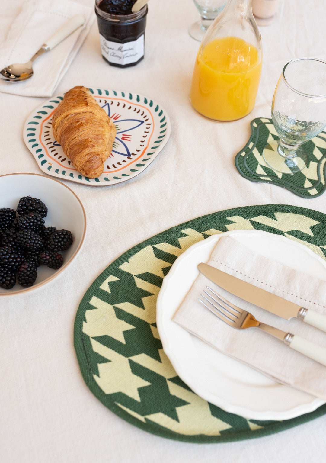 Green Houndstooth Cotton Placemats Set of 2