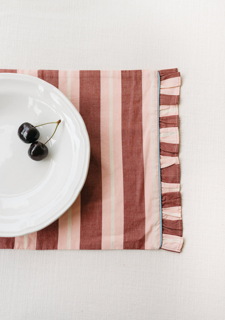 Lot de 2 sets de table en coton à rayures rouges