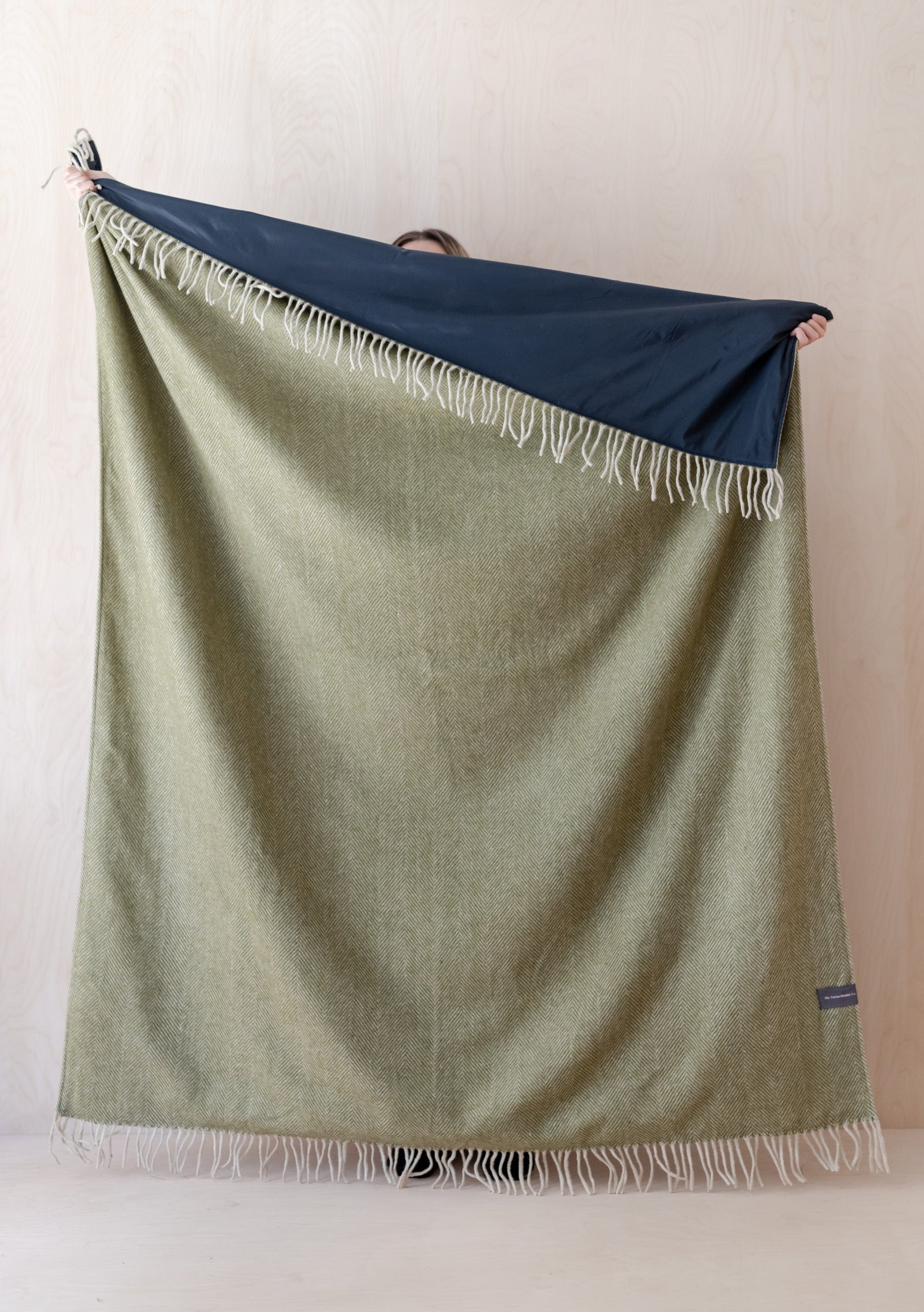 Recycled Wool Park Blanket in Olive Herringbone