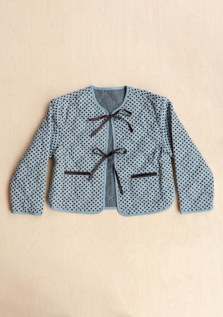 Quilted Cotton Jacket in Reversible Blue Celestial Stripe