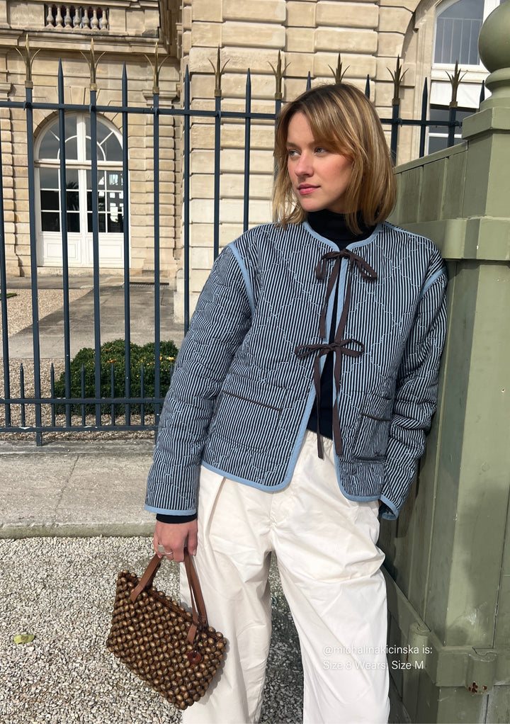 Veste matelassée en coton à rayures célestes bleues réversibles